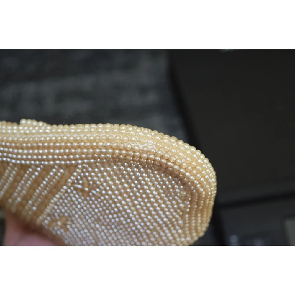 Vtg 1960's Miranda Beaded Hand Clutch Purse Beige Tan Formal Party Evening Bag